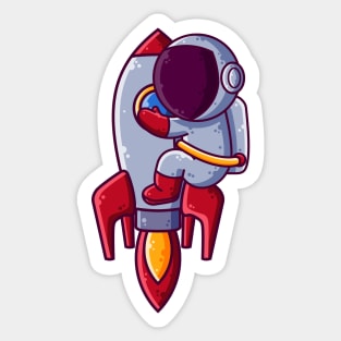 Cute Astronaut Hugs Rocket Cartoon Sticker